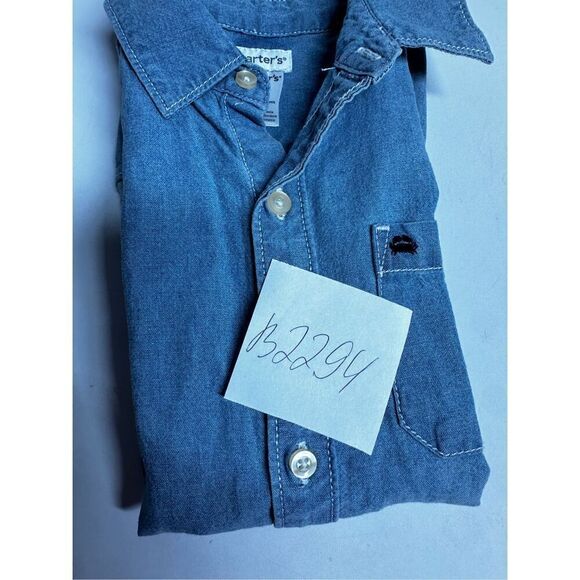 Carter's Boys'  Chambray Short Sleeve Woven Button Down Shirt Top 5T Cotton - Picture 8 of 8